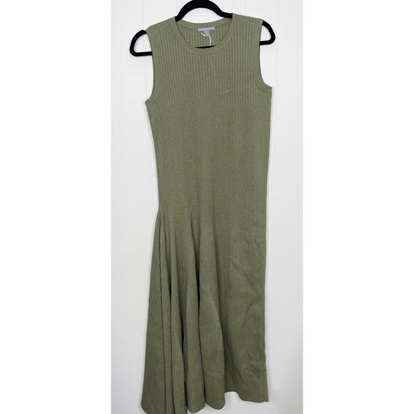 New COS Sleeveless Cotton Rib Asymmetrical Dress Green Metallic XSmall XS Womens - Picture 1 of 13